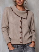Women's Casual Single-Breasted Collar Color-Blocked Knit Cardigan ZMZ2210J2XT