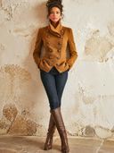Women’s Vintage-style Casual Brown Double-breasted Stand-collar Jacket ZMZ2251J1XT