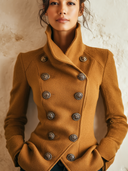 Women’s Vintage-style Casual Brown Double-breasted Stand-collar Jacket ZMZ2251J1XT