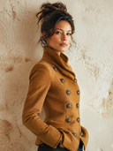 Women’s Vintage-style Casual Brown Double-breasted Stand-collar Jacket ZMZ2251J1XT