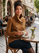 Women’s Vintage-style Casual Brown Double-breasted Stand-collar Jacket ZMZ2251J1XT