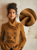 Women’s Vintage-style Casual Brown Double-breasted Stand-collar Jacket ZMZ2251J1XT