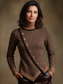 Women’s Asymmetric Button-Detail Houndstooth Turtleneck Sweater ZMZ2206J7XT
