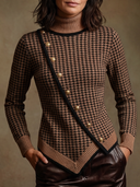 Women’s Asymmetric Button-Detail Houndstooth Turtleneck Sweater ZMZ2206J7XT