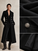 Women's Black Long Military Style Double-Breasted Blended Coat ZMZ2206J5XT