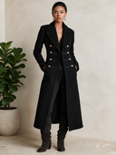 Women's Black Long Military Style Double-Breasted Blended Coat ZMZ2206J5XT