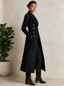 Women's Black Long Military Style Double-Breasted Blended Coat ZMZ2206J5XT