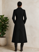 Women's Black Long Military Style Double-Breasted Blended Coat ZMZ2206J5XT