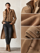 Women’s Light Brown Double-breasted Long Blended-fabric Coat ZMZ2294J4XT