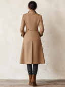 Women’s Light Brown Double-breasted Long Blended-fabric Coat ZMZ2294J4XT