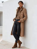 Women’s Light Brown Double-breasted Long Blended-fabric Coat ZMZ2294J4XT