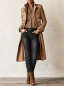 Women’s Light Brown Double-breasted Long Blended-fabric Coat ZMZ2294J4XT