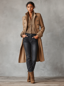 Women’s Light Brown Double-breasted Long Blended-fabric Coat ZMZ2294J4XT