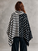 Women’s Classic American Casual Black And White Polka Dot Striped Knit Poncho Sweater With Cowl Neck ZMZ2298J9ZYY