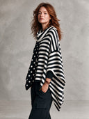 Women’s Classic American Casual Black And White Polka Dot Striped Knit Poncho Sweater With Cowl Neck ZMZ2298J9ZYY