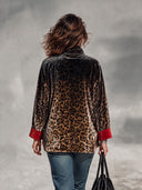 Women’s Classic American Casual Velvet Leopard Print Zip-Up Jacket With Red Contrast Cuffs ZMZ2266J9ZYY
