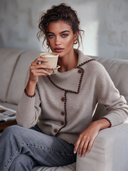 Women's Casual Single-Breasted Collar Color-Blocked Knit Cardigan ZMZ2210J2XT