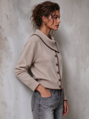 Women's Casual Single-Breasted Collar Color-Blocked Knit Cardigan ZMZ2210J2XT