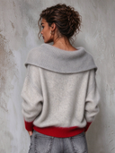 Women's Casual Mohair Color-blocked Collar Off-shoulder Sweater ZMZ2233J8XT