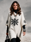 Women’s American Retro Casual Style Knit Cardigan With Black Snowflake Pattern And Asymmetric Button Front ZMZ2155J5ZYY
