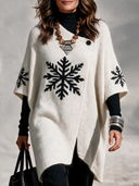 Women’s American Retro Casual Style Knit Cardigan With Black Snowflake Pattern And Asymmetric Button Front ZMZ2155J5ZYY