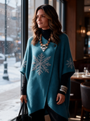 Women’s American Retro Casual Style Knit Cardigan With Black Snowflake Pattern And Asymmetric Button Front ZMZ2155J5ZYY