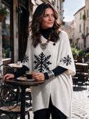 Women’s American Retro Casual Style Knit Cardigan With Black Snowflake Pattern And Asymmetric Button Front ZMZ2155J5ZYY