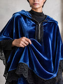 Women's Velvet Hooded Poncho With Black Lace Trim And Half-Zip ZMZ2213J8YZH