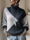 Women's Colorblock Ribbed Turtleneck Sweater With Relaxed Drop-Shoulder Fit ZMZ2299J7YZH