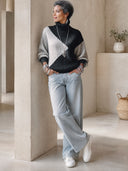 Women's Colorblock Ribbed Turtleneck Sweater With Relaxed Drop-Shoulder Fit ZMZ2299J7YZH