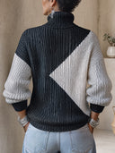 Women's Colorblock Ribbed Turtleneck Sweater With Relaxed Drop-Shoulder Fit ZMZ2299J7YZH