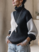 Women's Colorblock Ribbed Turtleneck Sweater With Relaxed Drop-Shoulder Fit ZMZ2299J7YZH