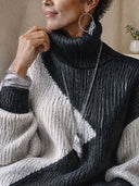 Women's Colorblock Ribbed Turtleneck Sweater With Relaxed Drop-Shoulder Fit ZMZ2299J7YZH