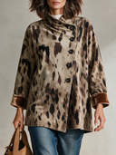 Women’s Classic American Casual Taupe Brown Spotted Print Velvet Jacket With Asymmetric Button Front And Turn-Back Cuffs ZMZ2178J1ZYY