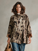 Women’s Classic American Casual Taupe Brown Spotted Print Velvet Jacket With Asymmetric Button Front And Turn-Back Cuffs ZMZ2178J1ZYY
