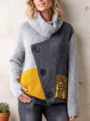 Women's Cowl Neck Colorblock Knit Cardigan With Asymmetric Button Front ZMZ2253J0YZH