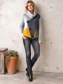 Women's Cowl Neck Colorblock Knit Cardigan With Asymmetric Button Front ZMZ2253J0YZH