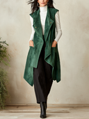 Women's Longline Velvet Sleeveless Vest With Draped Lapels And Asymmetric Hem ZMZ2263J5YZH