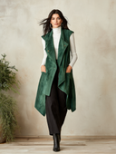 Women's Longline Velvet Sleeveless Vest With Draped Lapels And Asymmetric Hem ZMZ2263J5YZH