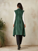 Women's Longline Velvet Sleeveless Vest With Draped Lapels And Asymmetric Hem ZMZ2263J5YZH