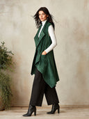 Women's Longline Velvet Sleeveless Vest With Draped Lapels And Asymmetric Hem ZMZ2263J5YZH