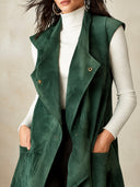 Women's Longline Velvet Sleeveless Vest With Draped Lapels And Asymmetric Hem ZMZ2263J5YZH