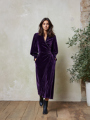 Women's Velvet Wrap Midi Dress With Puff Sleeves And V-Neck ZMZ2296J7YZH