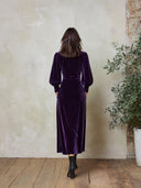 Women's Velvet Wrap Midi Dress With Puff Sleeves And V-Neck ZMZ2296J7YZH