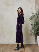 Women's Velvet Wrap Midi Dress With Puff Sleeves And V-Neck ZMZ2296J7YZH