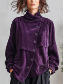 Women's Velvet Asymmetric Button Jacket With High Collar And Long Sleeves ZMZ2249J2YZH
