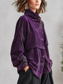 Women's Velvet Asymmetric Button Jacket With High Collar And Long Sleeves ZMZ2249J2YZH