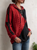 Women's Colorblock Cable-Knit Hooded Sweater With Grommet Stud Trim ZMZ2243J8YZH