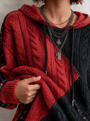 Women's Colorblock Cable-Knit Hooded Sweater With Grommet Stud Trim ZMZ2243J8YZH