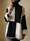 Women's Oversized Colorblock Turtleneck Sweater, Chunky Knit Pullover ZMZ2285J7YZH